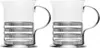 Two clear glass mugs with silver metal bands and handles, presented on a white background. Produktbild-Vorschau