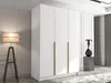 A modern white wardrobe with gold handles is shown in a well-lit room. Náhled obrázku produktu