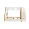 A white and wood bunk bed with stairs and drawers, shown against a white background. Náhled obrázku produktu