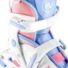 Close-up view of a white, pink, and blue roller skate. Produktbild-Vorschau