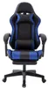 A black and blue gaming chair with a footrest is shown from the front. Produktbild-Vorschau