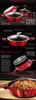 A multi-panel advertisement for a red Berlinger Haus shallow pot with lid, showcasing its features and design. Voir les images du produit