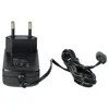 A black power adapter with a coiled cord and a small earbud-like connector. Produktbild-Vorschau