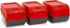 Three red and gray storage containers are lined up on a white background. Produktbild-Vorschau