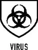A biohazard symbol within a shield, with the word VIRUS below it. Náhled obrázku produktu