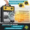 A marketing image of an electric heater, showing its internal components and features. Produktbild-Vorschau