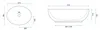 Technical drawings of an oval washbasin with dimensions. Náhled obrázku produktu