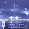 A string of white LED lights with a USB connector and a list of 8 working modes. Produktbild-Vorschau
