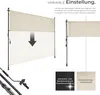 A marketing image showing a retractable awning with text and material descriptions. Náhled obrázku produktu