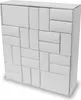 A white advent calendar made of many small boxes of different sizes arranged in a mosaic pattern. Produktbild-Vorschau