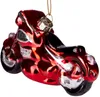 A red glass motorcycle Christmas ornament is shown against a white background. Podgląd zdjęcia produktu