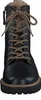 A close-up, front-facing view of a black lace-up boot with brown and black laces and a thick sole. Produktbild-Vorschau