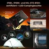 A rugged tablet is shown in various outdoor and rugged scenarios, highlighting its durability and camping light feature. Produktbild-Vorschau
