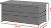A grey metal storage box with dimensions indicated by red lines and text. Produktbild-Vorschau