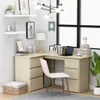 A corner desk setup in a bright room, featuring a desk, chair, lamp, and various decorative items. Produktbild-Vorschau
