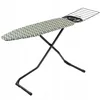 A black metal ironing board with a patterned cover and an attached wire rack for an iron. Produktbild-Vorschau
