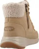 A close-up side view of a tan winter boot with a cream-colored sherpa lining and a zipper. Voir les images du produit