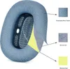 A cutaway view of a blue neck pillow showing its internal layers and materials. Produktbild-Vorschau