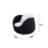 A black woven armchair with white cushions, shown in isolation against a white background with dimensions indicated. Produktbild-Vorschau
