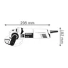 A technical drawing of a Bosch angle grinder with dimensions indicated. Produktbild-Vorschau