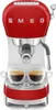 A red Smeg espresso machine with two cups of coffee on a white background. Náhled obrázku produktu