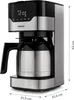 A coffee maker with a thermal carafe and digital display, shown with dimensions indicated. Produktbild-Vorschau