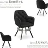 Collage of a black velvet armchair with text describing its comfort and design. Produktbild-Vorschau