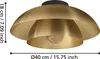 A brass-colored ceiling lamp with a black base is shown against a white background, with dimensions indicated by text overlays. Produktbild-Vorschau