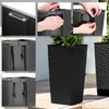 A collage of images showing a black plastic planter with a textured surface, its internal features, and how it is assembled. Náhľad obrázku produktu