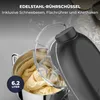 Close-up of a kitchen mixer with dough in the bowl, highlighting its features. Produktbild-Vorschau