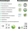 A collage of icons and text listing product applications and features. Produktbild-Vorschau