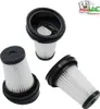 Three vacuum cleaner filters are arranged on a white background, with a logo in the top right corner. Produktbild-Vorschau