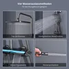 A collage of four images showcasing different water outlet modes of a shower system, with text labels for each mode. Podgląd zdjęcia produktu