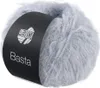 A ball of fluffy yarn with a black label wrapped around it. Produktbild-Vorschau