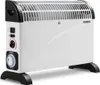 A white electric convector heater with black accents and feet, shown from a front-side angle on a white background. Náhľad obrázku produktu