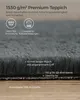 Close-up view of a dark gray rug with text overlays describing its features. Produktbild-Vorschau