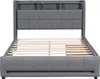 A gray upholstered bed frame with a slatted mattress support system is shown from the front. Náhľad obrázku produktu