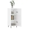 A white sideboard with its doors open, displaying shelves with decorative items and books. Produktbild-Vorschau