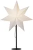 A white star-shaped lamp with a black stand and base, isolated on a white background. Podgląd zdjęcia produktu