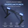 A diagram showcasing the features of a height-adjustable desk with dual motors. Produktbild-Vorschau