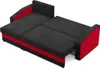A black and red sofa bed is shown from a diagonal angle on a white background. Produktbild-Vorschau