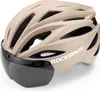 A beige bicycle helmet with a black visor and the brand name 'ROCKBROS' printed on the side. Produktbild-Vorschau