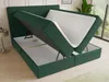 A green boxspring bed with its storage compartment open, revealing the mattress and storage space. Produktbild-Vorschau