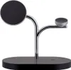 A black and silver 3-in-1 wireless charging stand for electronic devices, photographed against a white background. Podgląd zdjęcia produktu