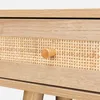Close-up of a wooden drawer with a rattan insert and a wooden knob. Produktbild-Vorschau