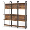 A three-section bookshelf with a wood-grain finish and metal frame, presented against a white background. Produktbild-Vorschau