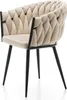 A beige upholstered chair with a braided backrest and black legs, presented against a white background. Podgląd zdjęcia produktu