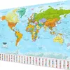 A large world map poster displayed flat, showing continents, countries, oceans, and flags at the bottom. Produktbild-Vorschau