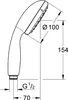 A technical drawing of a hand shower with dimensions. Produktbild-Vorschau