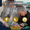 Two children are looking at a pink tablet, with marketing text and icons overlaid on the image. Produktbild-Vorschau